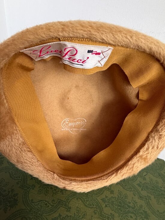 Vintage 60s Fuzzy Faux Fur Pillbox Toque Pillbox Hat Camel Golden Tan Germany main image 9